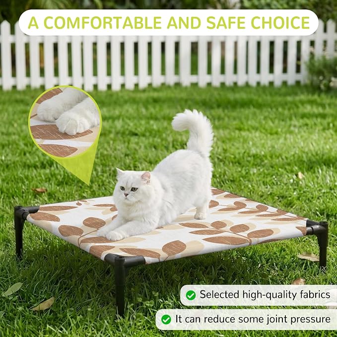 Outdoor Elevated Dog Bed for Small Dogs, Brown Leaves Breathable Cooling Raised Dog Cot for Indoor/Outdoor, Summer Farmhouse Botanical Leaf Branch Waterproof Elevated Pet Beds, S 20 x 20 in