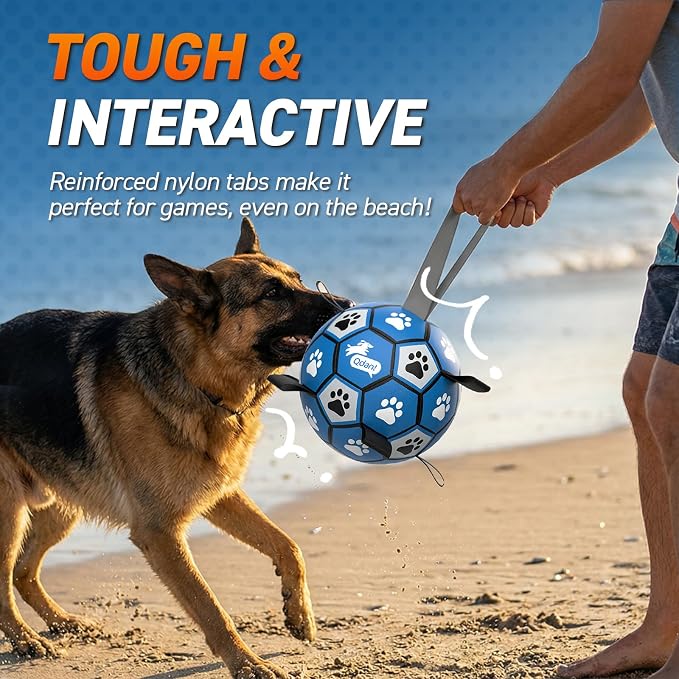QDAN Extra Large Dog Toys Soccer Ball - Durable Dog Balls for Extra Large Dogs with Straps, Outdoor Dog Toys, Dog Water Toy, Herding Ball (9 Inch)