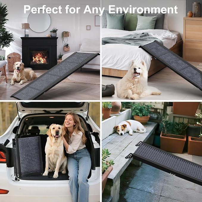 Dog Ramp for Car 71" L × 20" W, Extra-Long & Extra-Wide Foldable | Portable Dog Ramps for Large Dogs, Non-Slip Rug Surface Gentler Climb 270 lbs Capacity, Outdoor Sturdy Dog Ramp for SUV/Truck