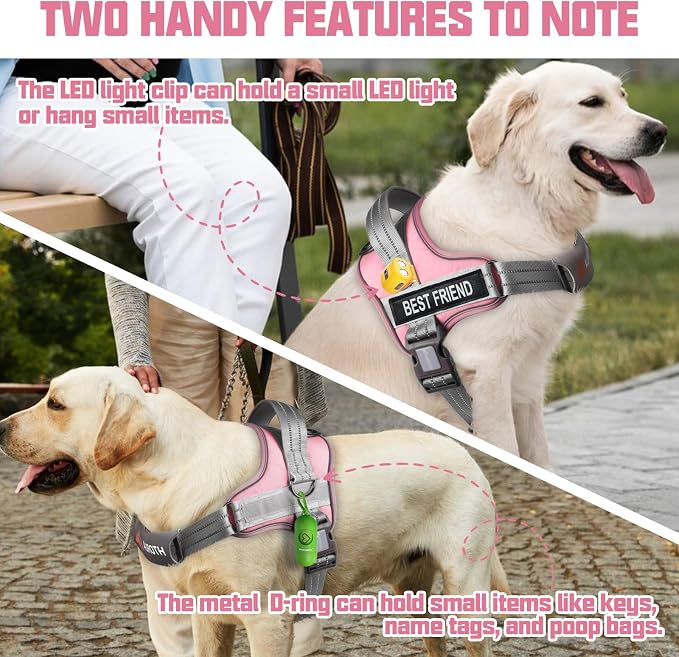 AUROTH Dog Harness and Leash Set Small Sized Dog, No Pull Escape Proof Vest | with Leash Clips, LED light clip, Breathable Mesh Padded No Choke, Easy Walking and Training, Pink, Small