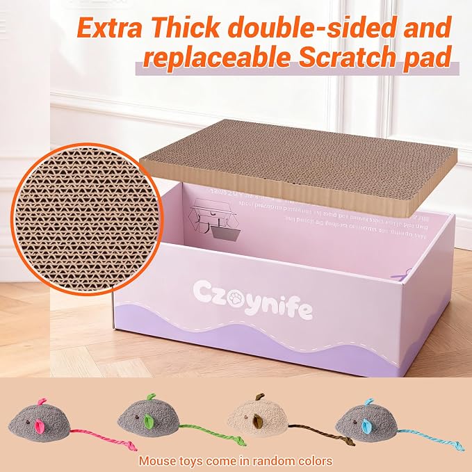 3PCS Cat Scratcher Cardboard, Oval Cat Scratch Pad Bowl Nest for Indoor Cats, Round Cat Scratching Board Corrugated Lounge Cat Bed, Furniture Protector for Couch (Purple, 15.7 * 10 in)