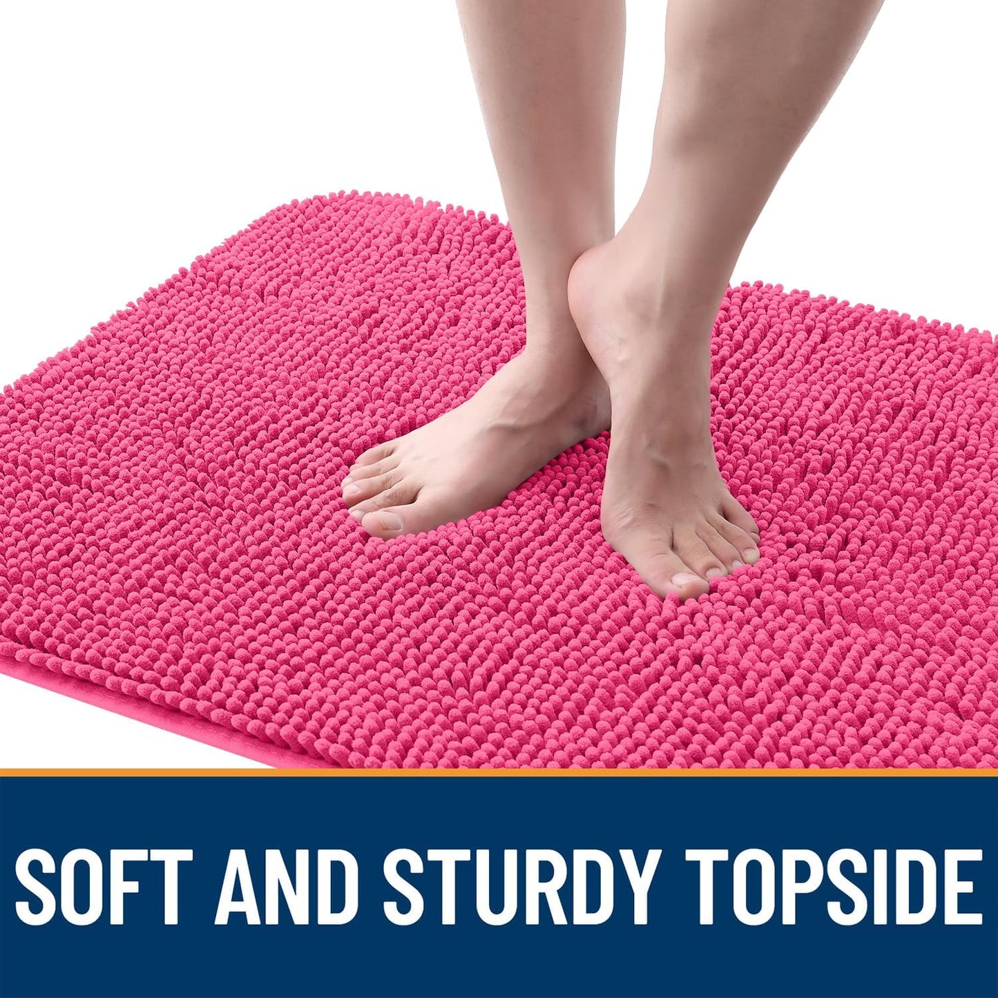 OLANLY Dog Door Mat for Muddy Paws 59x20, Absorbs Moisture and Dirt, Absorbent Non-Slip Washable Doormat, Quick Dry Chenille Mud Mat for Dogs, Entry Indoor Entryway Carpet for Inside Floor, Hot Pink