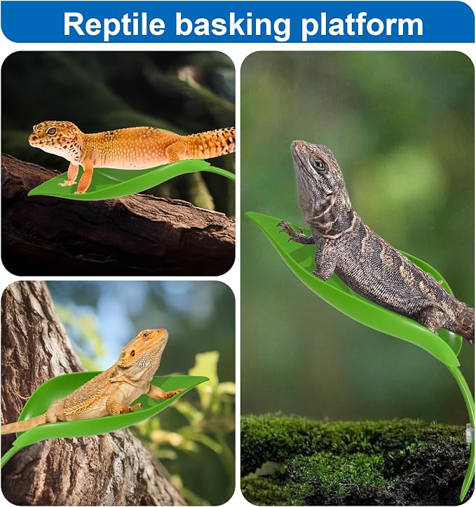 African Dwarf Frog Tank Accessories, 3PCS Tree Frog Terrarium Accessories Leaf-Shaped Frogs Habitat Decor with Suction Cup, Basking Platform for Climbing and Resting