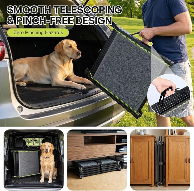 75'' Extra Long Telescoping Dog Ramp, 20" Wide Dog Car Ramp for Large Dogs | Telescoping Dog Car Ramp, Up to 250 LBS, Non-Slip Loofah Surface, Portable Outdoor Pet Ramps for Dogs to Get in SUV/Truck/Rv