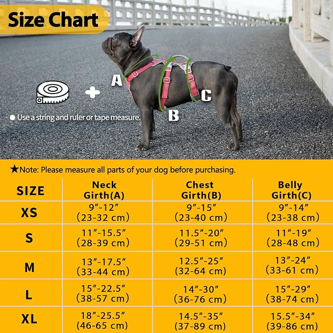 Escape Proof Dog Harness, No Pull Reflective Harness with Lift Handle, Adjustable Pet Vest with Front and Back Leash Clips for Small Medium Large Dogs Walking Hiking Training (Red,L)