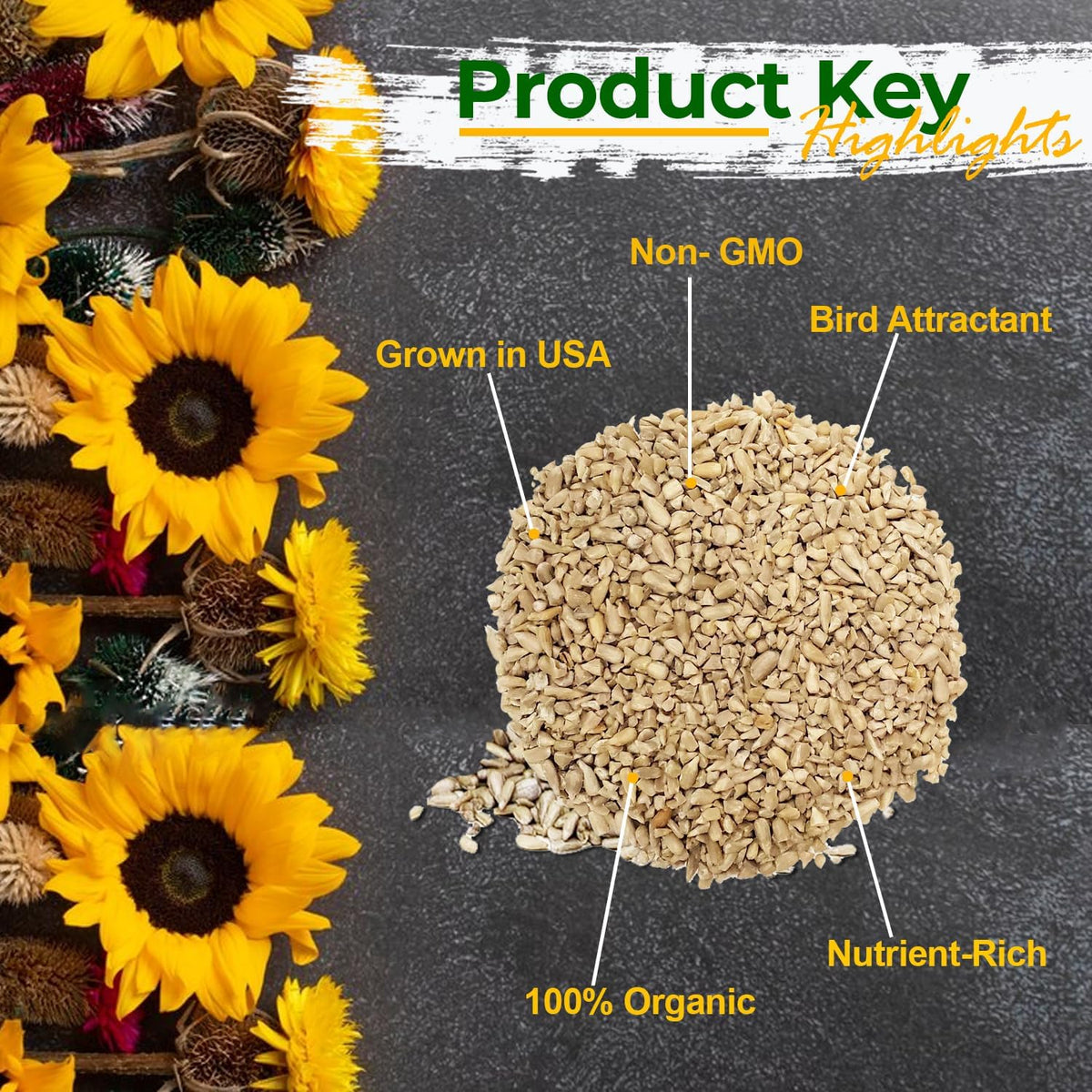 Wildlife Sunflower Hearts & Chips for Bird Feeding and Wildlife Bird attracting, Non-GMO and USA Grown, 50 lbs