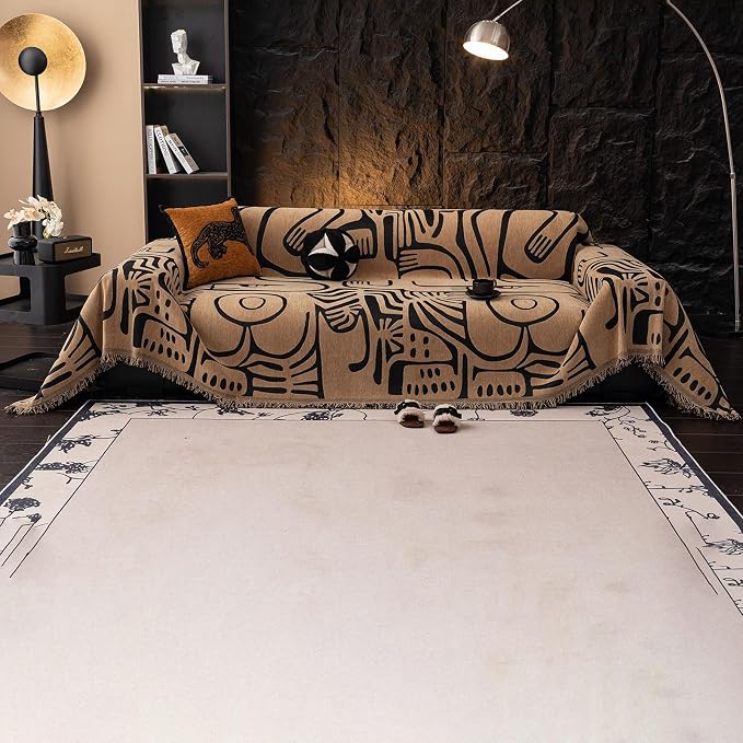 VClife Soft Thick Chenille Couch Cover 1 PC Washable Couch Cover for 2 Cushion Couch Sofa Modern Brown Black Jacquard Sectional Sofa Cover 71"x118"