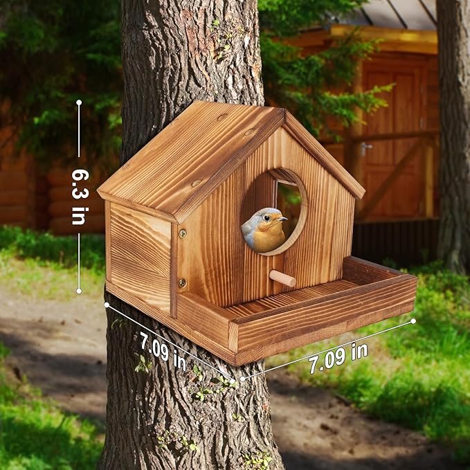 Bird Houses for Outside, Natural Wooden Birdhouse with Viewing Window & Drainage, Weather-Resistant, Tree/Wall Hanging Garden Decor, Gift for Bird Lovers