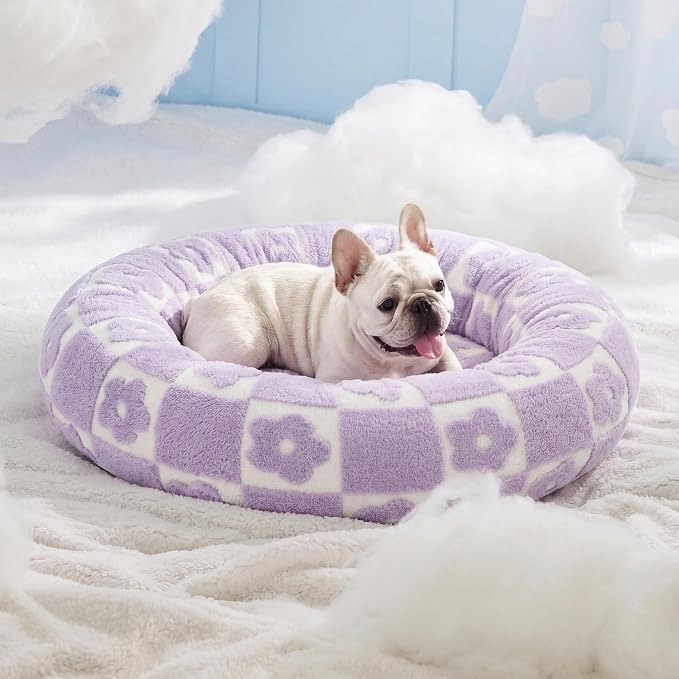 LE SURE Shown on TV Jacquard Donut Dog Beds Medium,Flower Checks 30x30x8in | Orthopedic Calming Pet Bed Sofa, Original Design Pattern,Washable Cover,Cute Home Decor as Gift for Pet,Anti Slip Bottom