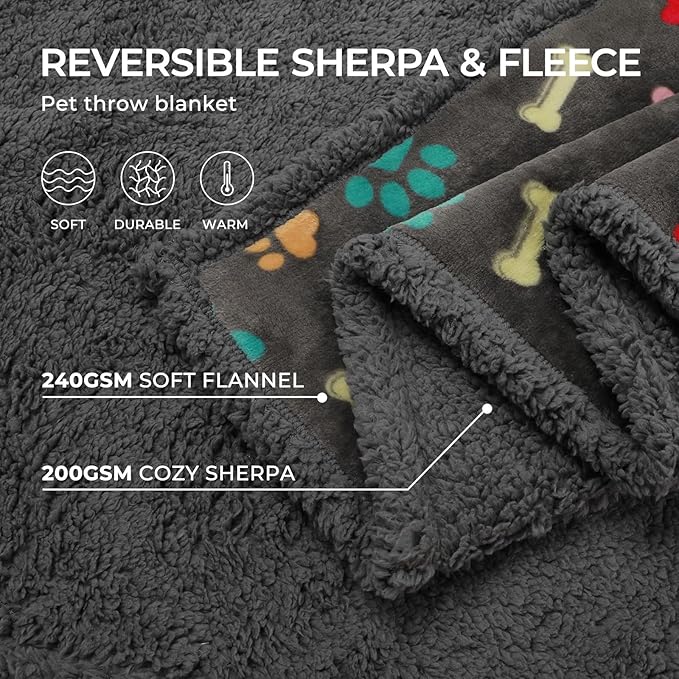 Luciphia Waterproof Pet Blankets for Couch Sofa Bed Cover Cat Liquid Pee Proof Washable Soft Fluffy Large Dog Blanket Reversible Furniture Protection Puppy Grey Bone Thicken X-Large（85" x 57"）