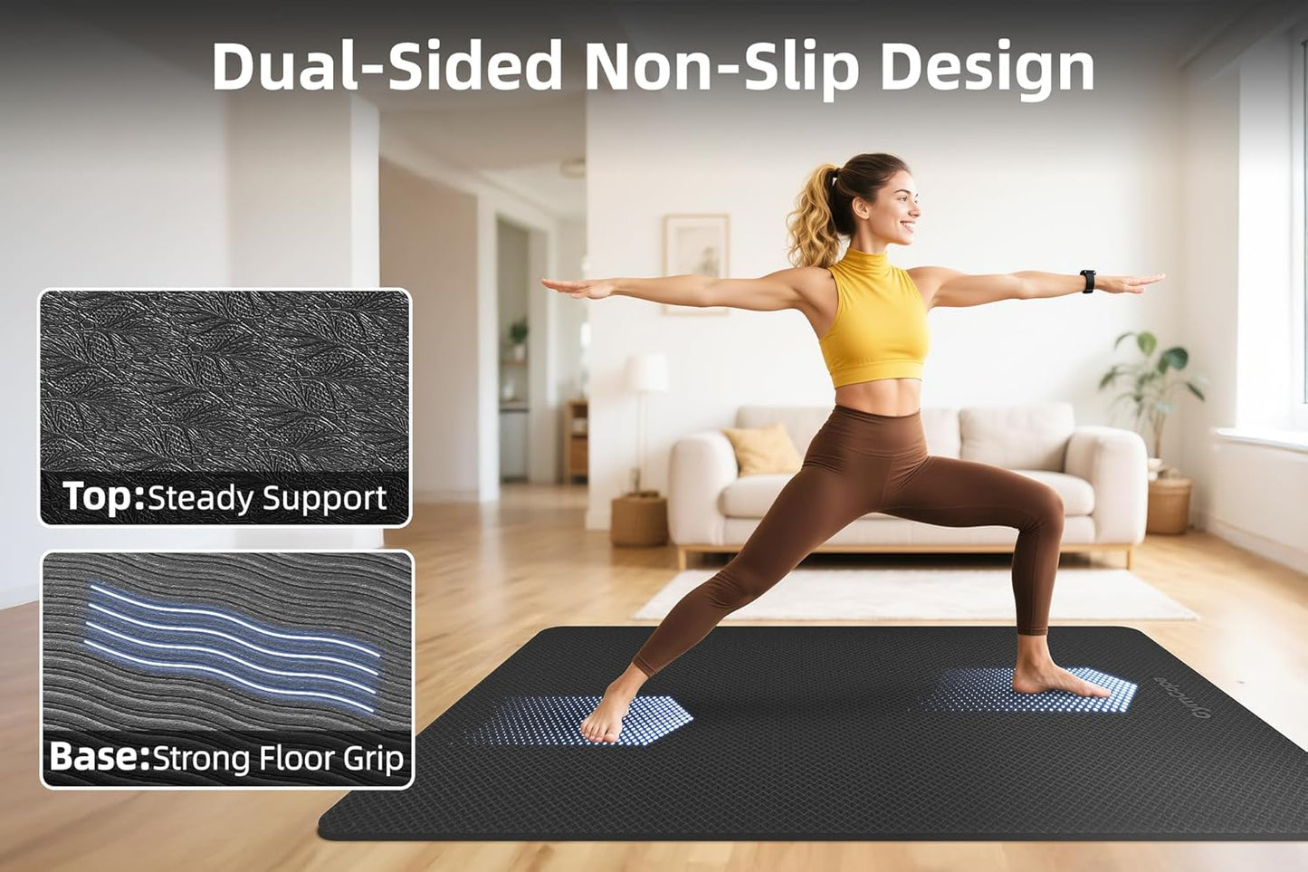 Extra Large Yoga Mat - 72"x35", 72"x48", 78"x57" - Wide TPE Exercise Mat for Home, Stretching, Couples & Family Workouts - 6-12mm Thick, Non-Slip & Waterproof - with Carry Bag and Straps