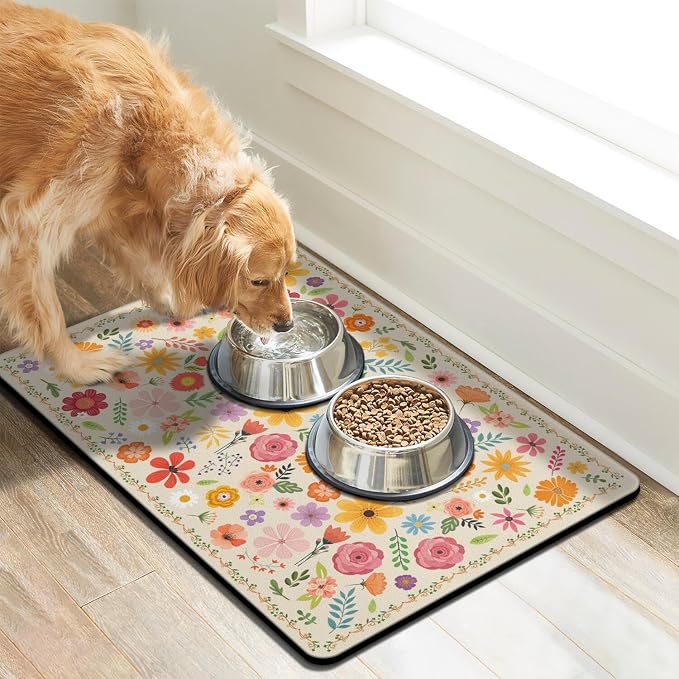 Pet Feeding Mat for Floors Waterproof Dog Mat for Food and Water Absorbent Quick Dry Non Slip mat for Cat Bowls