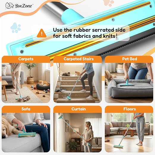 3 In 1 Carpet Rake for Pet Hair Removal Tool with Long & Short Handle and Rubber Detail Brush, Carpet Brush for Pet Hair, Deep Cleaning Pet Hair Removal Broom for Carpets Couches Rug Furniture