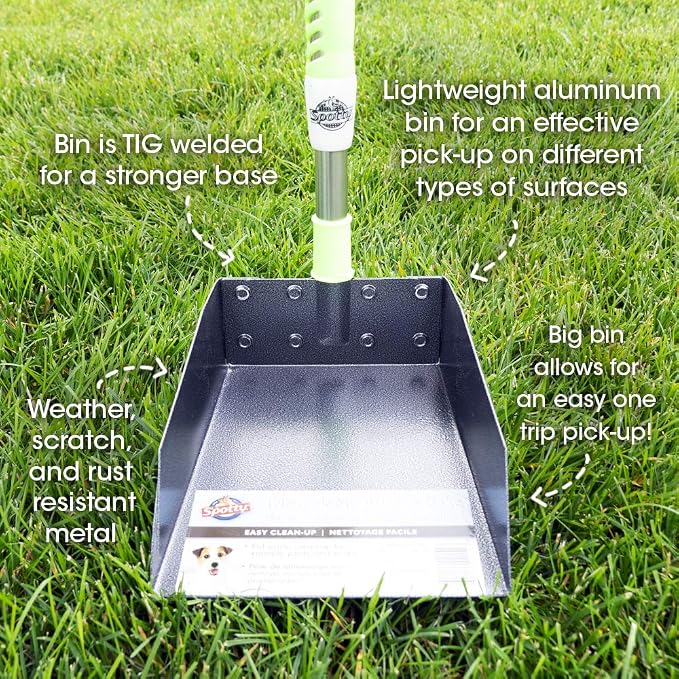 Aluminum Telescoping Metal Handled Poop Tray with Rake Sturdy Lightweight Pooper Scooper Extends 43" Long Scoop Great for Large & Small Dogs (2154)