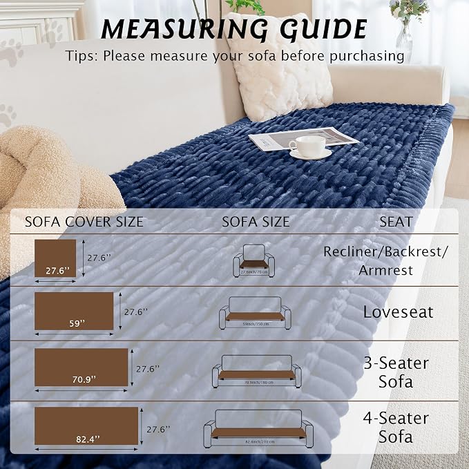 PuTian 100% Waterproof Fuzzy Couch Cover for Dogs Navy Blue 27.6"x59" | Pet Friendly Dog Mat for Couch, Waterproof Sofa Protector, Scratch Resistant Furniture Cover for Dogs, Machine Washable