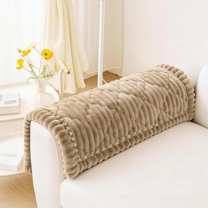 PuTian 100% Waterproof Fuzzy Couch Cover for Dogs Khaki 27.6"x27.6" | Pet Friendly Dog Mat for Couch, Waterproof Sofa Protector, Scratch Resistant Furniture Cover for Dogs, Machine Washable