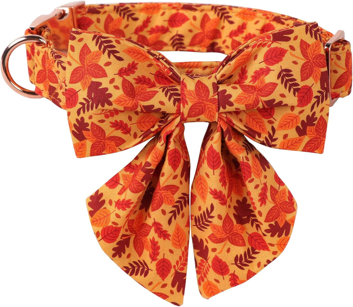 Lionet Paws Dog Collar with Bowtie - Cute Cotton Adjustable Fall Bowtie Dog Collar with Metal Buckle for Small Medium Large Dog Girl Boy Gift, M, Neck 13.5-22in