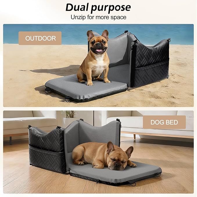 JOEJOY Dog Car Seats for Small Medium Dogs, Wipe Clean Waterproof Detachable PU Leather Cover, Thickened 2 inch Memory Foam Pet Car Seat with Safety Belt and Storage Pockets(No Cushion)