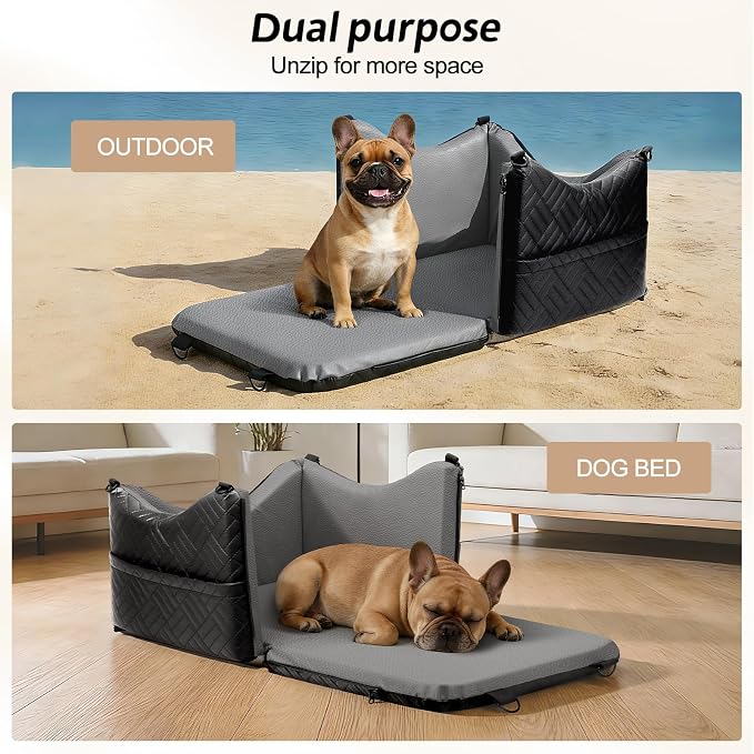 JOEJOY PU Dog Car Seats for Small Medium Dogs, Wipe Clean Waterproof Dog Booster Seat with 2.5 inch Cushion, Thickened 2 inch Memory Foam Pet Car Seats with Safety Belt and Storage Pockets