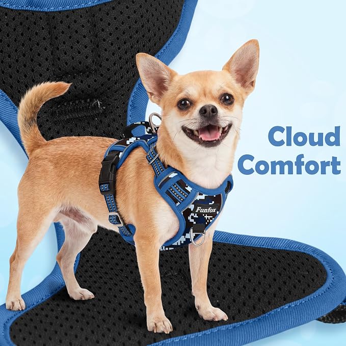 Dog Harness No Pull, Adjustable Pet Vest Harness, Super Soft Material with Vertical Handle Easy Control, Reflective Night Walking, 2 Leash Clips for Large Dogs, Mosaic Blue, L