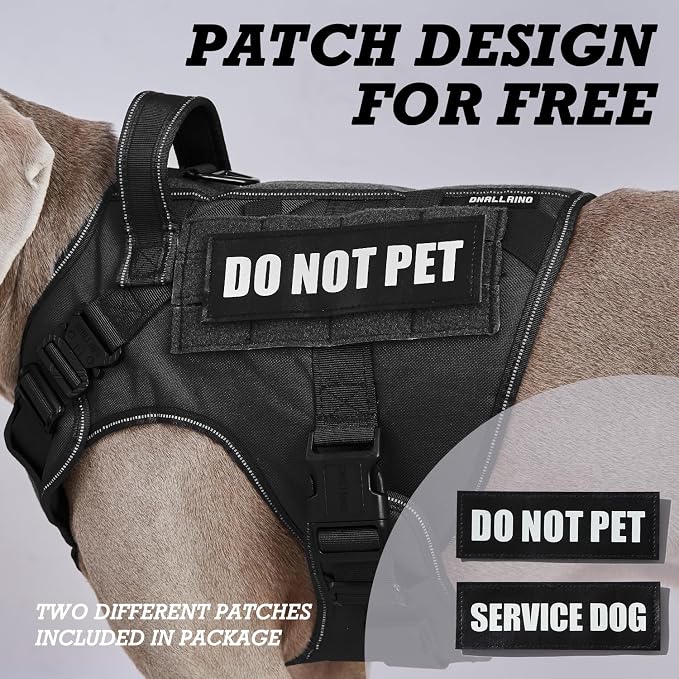 Tactical Dog Harness for Large, No Pull Adjustable Reflective MOLLE Service Dog Harness with Do Not Pet Patches, Military K9 German Shepherd Dog Vest for Training Walking Hunting Black