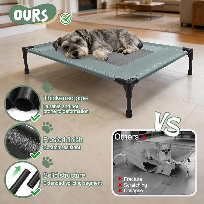 Elevated Dog Bed for Large Dogs - Outdoor Cooling Cot with Washable Breathable Mesh, Portable Raised Pet Bed with Non-Slip Feet & Waterproof Teslin, Heavy Duty & for Camping