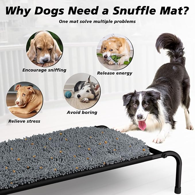 Rundik Elevated Dog Bed with Snuffle Mat Feature 2 in 1, Raised Dog Bed for Indoor and Outdoor Use Portable Warm Pet Cot with Puzzle Feeding Game for Slow Eating, Suitable for Small Medium Large Dogs