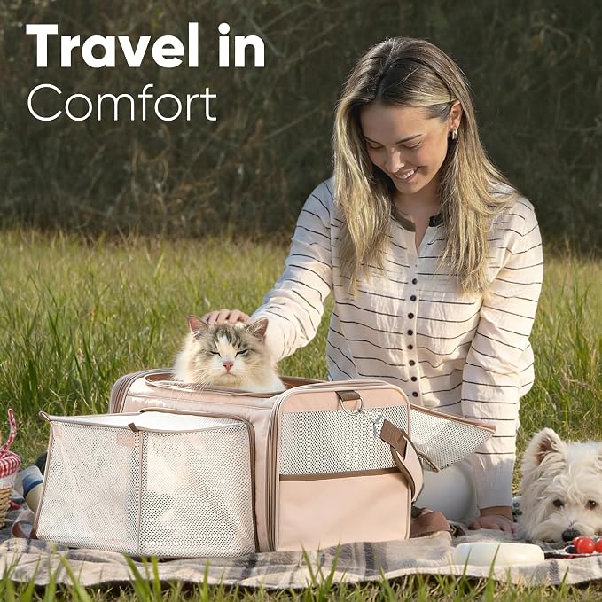 FUKUMARU Expandable Pet Carrier for Cat, 18x11x11 Large Cat Carrier Soft, Collapsible Airline Approved Dog Carrier, Ventilate Cat Travel Carrier with Durable Mesh, Escape-Proof Small Dog Carrier, Pink