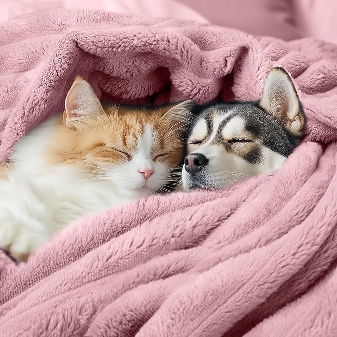 LINENLUX 1 Pack 3 Soft Fleece Dog Blanket for Pet Washable Warm Cat Puppy Fluffy Calming Flannel Pink Small