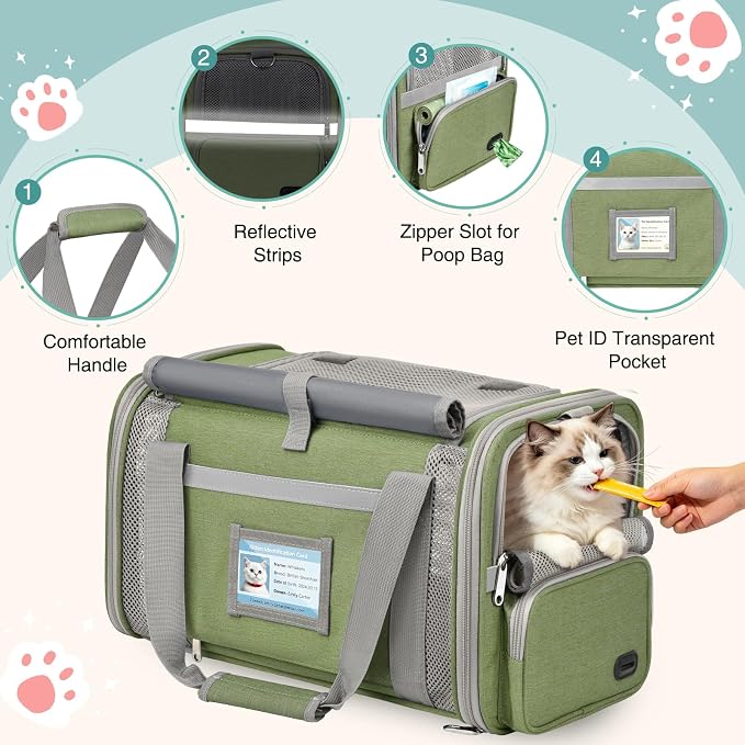 Soft Cat Carrier for Pets Up to 20 Lbs, Collapsible Cat Carrier Bag with Privacy Curtains, Airline Approved Small Pet Carrier for Small Medium Cats Dogs Puppy, Washable Soft Pet Travel Bag Dog Carrier
