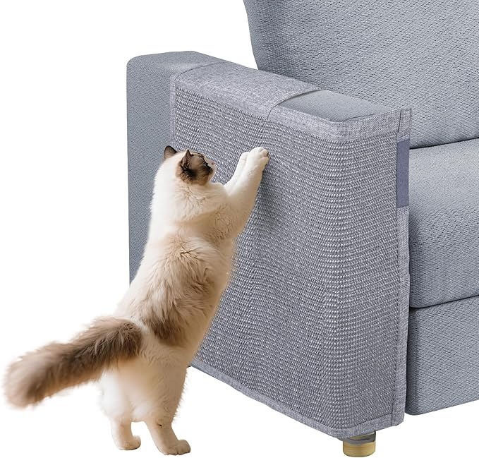 Cat Scratch Couch Protector with Natural Sisal for Protecting Couch Sofa Chair Furniture 23.6" L*19.7" W(Smoke Gray, Right Hand)
