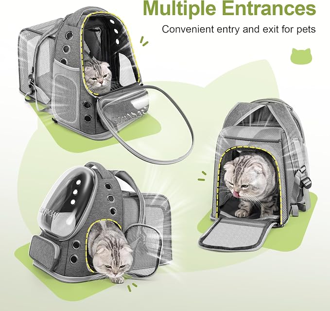 Cawypety Expandable Cat Backpack,Cat Bubble Backpack Carrier for Carrying Cats, Pets and Small Dogs,Airline-Approved,Designed for Travel, Hiking, Walking,Car （Grey