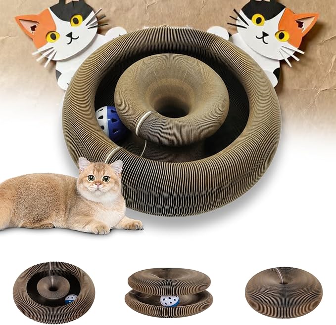 Magnetic Magic Organ Cat Scratcher Toy, Extra-Thick & Large Connectable Cardboard Scratching Board with Bell Ball, Interactive Enrichment Toy for Indoor Cats & Kittens (1 Pack)