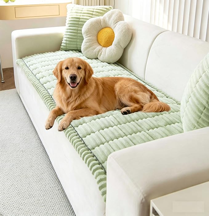 OTOB Couch Covers for 3 Cushion Sofa Pet Friendly, Plush Fuzzy Non Slip Sofa Covers Washable, Soft All Seasons Sofa Slipcovers Furniture Protector Dog Bed Mat (Matcha Green, 27.6" x 82.7")