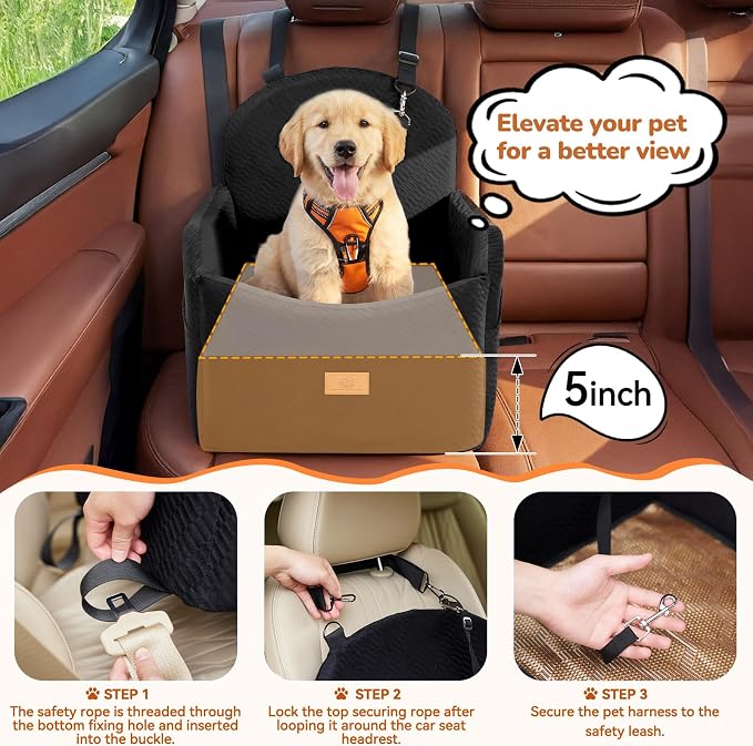 Dog Car Seat for Medium/Small Dogs, Dog Booster Car Seat, Pet Booster Seats Up to 40lbs with Waterproof Layer, 3 Storage Pockets and Safety Belt (Black)