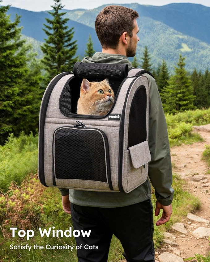 pecute Cat Backpack Expandable, Cat Backpack for Cat with Breathable Window