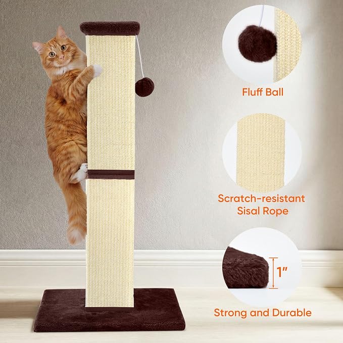 Cat Scratching Post 32 Inch for Indoor Large Cats and Kitten, Nature Sisal Tall Cat Scratch Post, Sisal Cat Scratcher Improve Cat's Scratching Habits and Protect Your Furniture, Beige