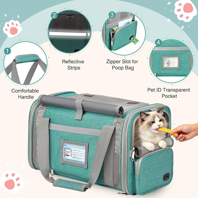 Soft Cat Carrier for Pets Up to 20 Lbs, Collapsible Cat Carrier Bag with Privacy Curtains, Airline Approved Small Pet Carrier for Small Medium Cats Dogs Puppy, Washable Soft Pet Travel Bag Dog Carrier