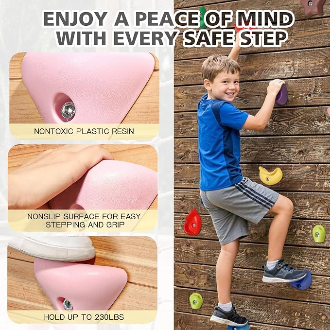TOPNEW Climbing Holds for Kids, Rock Wall Holds with Hardware - Climbing Rocks for Indoor Outdoor Playground Climbing Wall (20 Pcs)