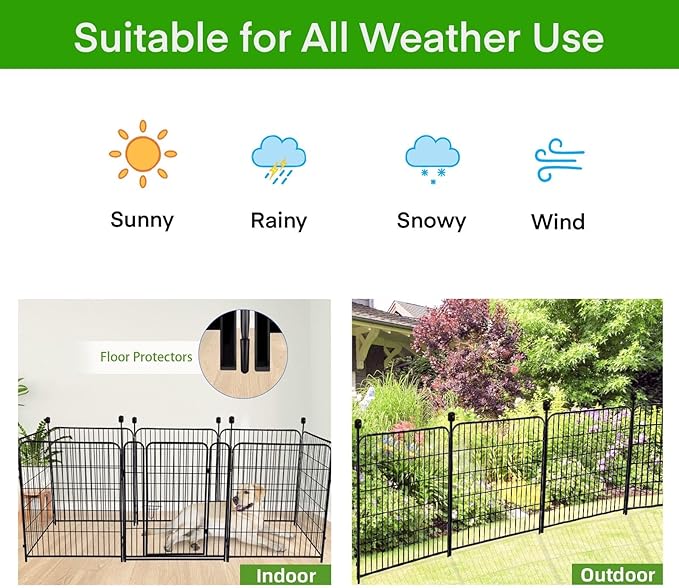 ADAVIN Tall Garden Fence Border with gate, 48 in(H) 12 Panels Total 26.6 Ft(L), Wide Door Low Threshold Fences, Black Iron Metal Heavy Duty Dog Fence Outdoor for Yard or Camping, Flower Bed Fencing