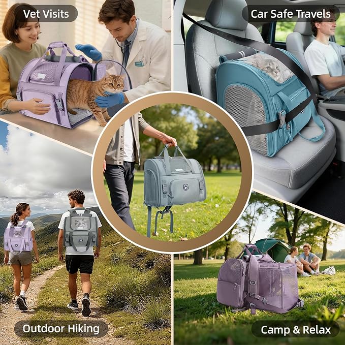 Lollimeow Expandable Cat Carrier Backpack for Large Cats - Airline Approved Pet Carrier Backpack for Small Dogs, Hiking & Travel, Waterproof with Breathable Mesh, 22lbs Capacity (Light Grey, Large)