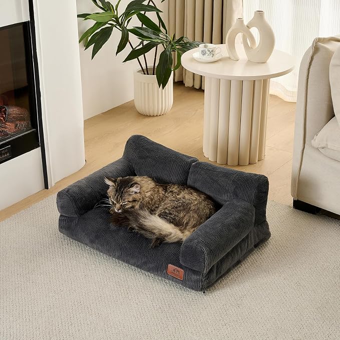 Hollypet Small Dog Large Cat Bed Puppy Couch Beds for Pets up to 25 lbs | Fluffy Dog Cat Couch Plush Soft Warming Pets Beds with Machine Washable Cover and Non-Slip Bottom