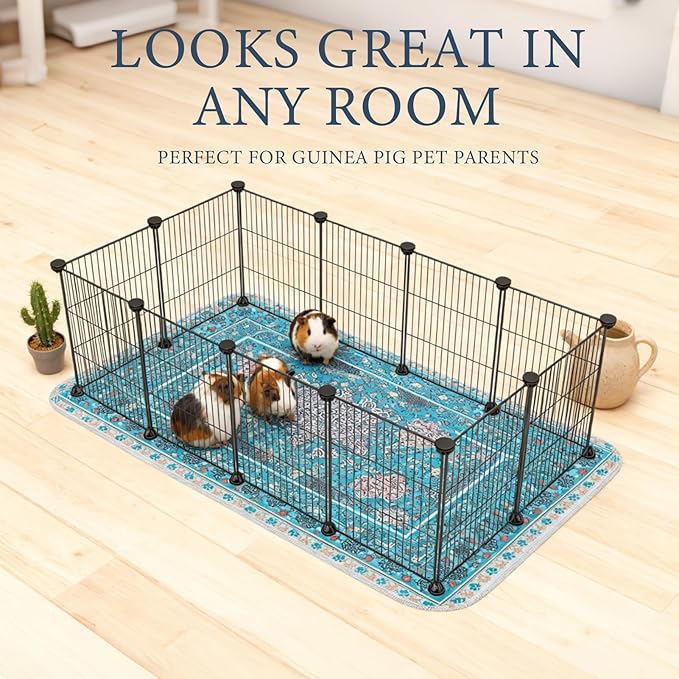 Homimp Guinea Pig Cage Liners, 2 Pack Washable Pee Pads for Dogs, Waterproof & Leakproof Puppy Pee Pads, Super Absorbent Reusable Bedding with Anti-Slip Backing for Rabbit,Bunny,Hamster, Blue, 24"x47"