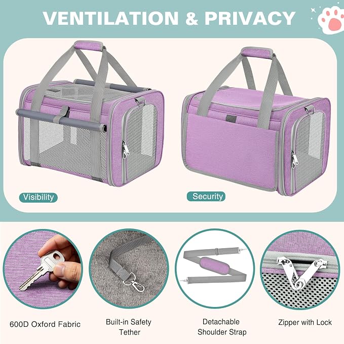 Soft Cat Carrier for Pets Up to 20 Lbs, Collapsible Cat Carrier Bag with Privacy Curtains, Airline Approved Small Pet Carrier for Small Medium Cats Dogs Puppy, Washable Soft Pet Travel Bag Dog Carrier
