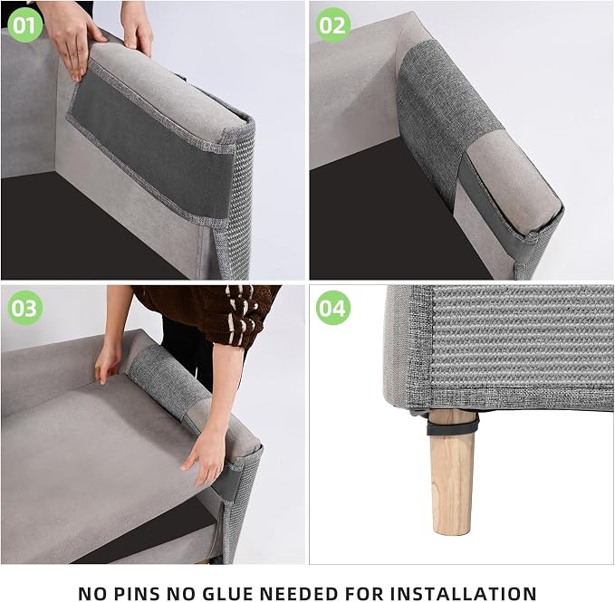 Cat Scratch Couch Protector,23.6" L*19.7" W Scratching Furniture Protector Pad,Cat Scratch Sofa Arm Sheild with Grey Natural Sisal for Protecting Couch Sofa Chair Furniture (Grey/Left Hand)