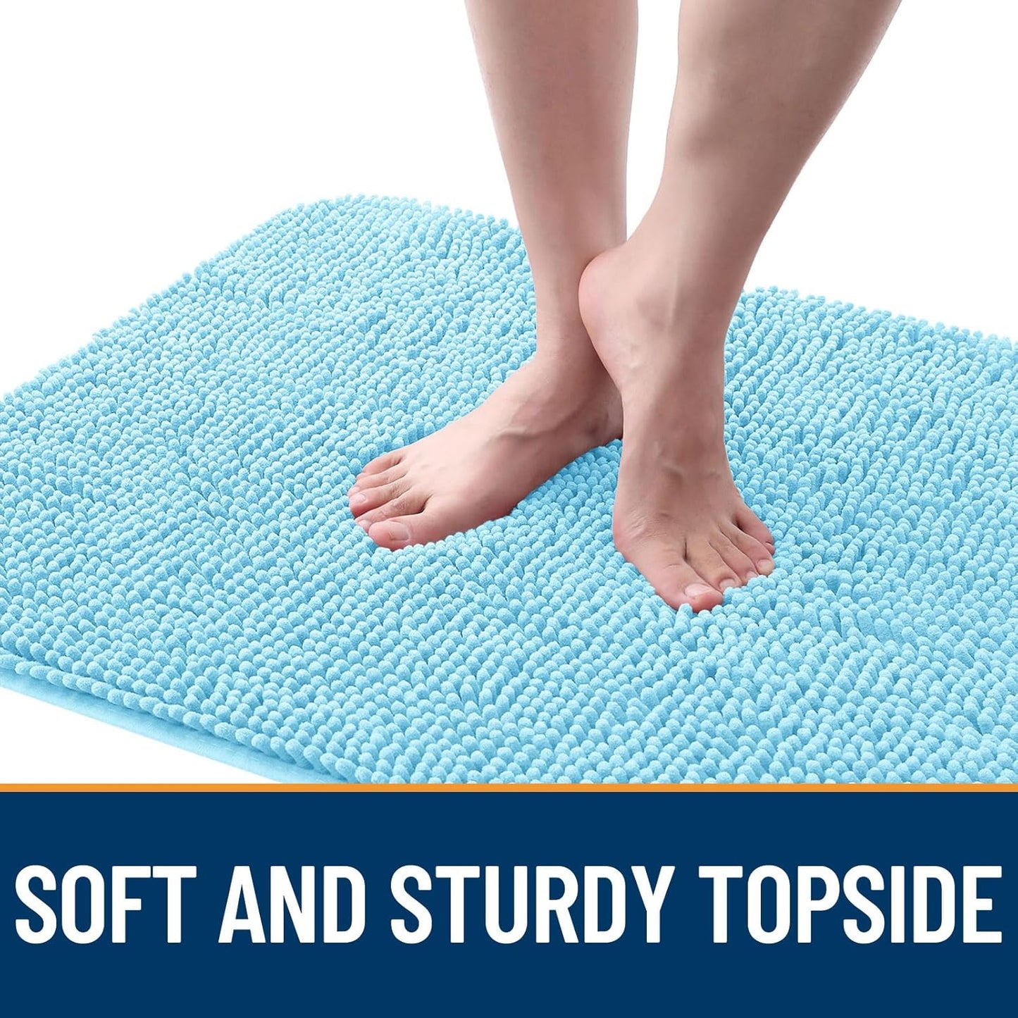 OLANLY Dog Door Mat for Muddy Paws 47x17, Absorbs Moisture and Dirt, Absorbent Non-Slip Washable Doormat, Quick Dry Chenille Mud Mat for Dogs, Entry Indoor Entryway Carpet for Inside Floor, Blue