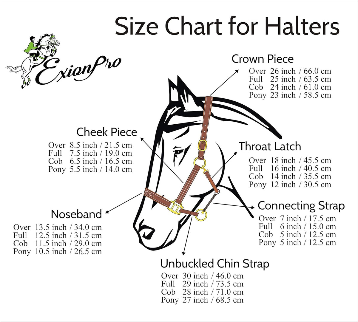 Exion Leather Horse Halter with Padding & Clincher Studs – Adjustable Quick‑Release Crownpiece Halter for Horses – Vegetable‑Tanned Leather in Black & Brown – Cob, Full & Oversize