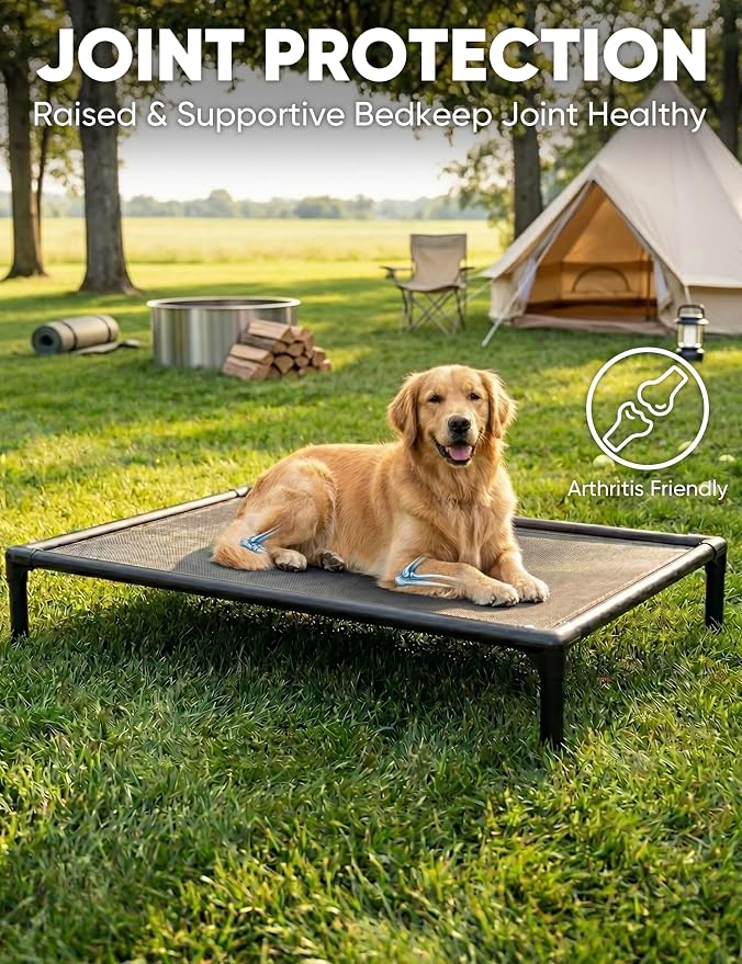 Elevated Dog Bed Waterproof Outdoor, Portable Raised Dog Bed, Dog Bed Off the Floor, Chew-Proof Dog Bed Easy Clean Indoor or Outdoor Use，XX-Large, 56 * 37.5 * 9in, Grey