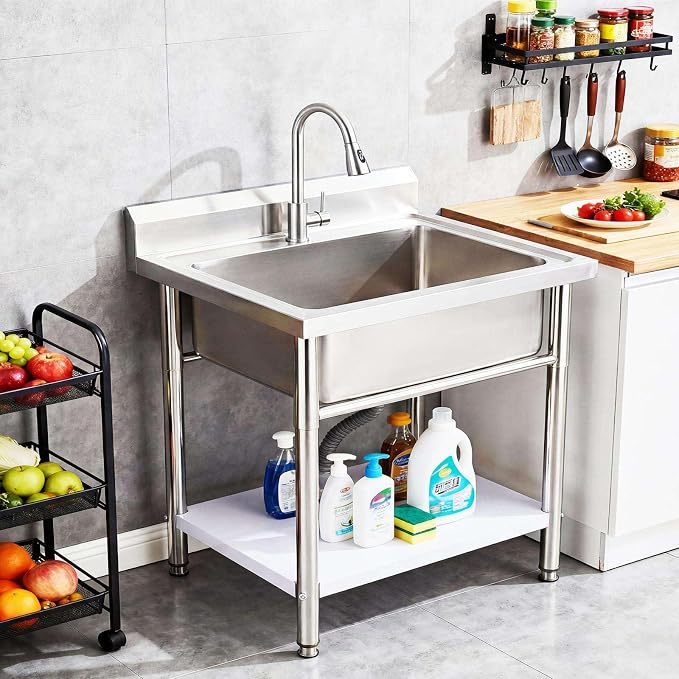 Metal Slop Sink, Single Bowl Wash Station, Catering Tub for Backyard, Chef