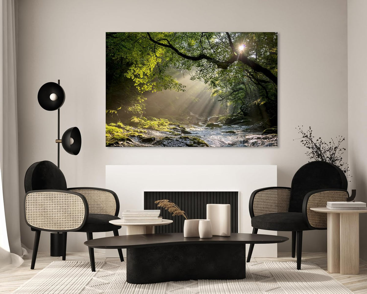 Nature Wall Art Prints - Ocean Forest Mountain Lake Canvas Landscapes - Small to Extra Large Living Room Bedroom Kitchen Bathroom Décor (Rocky River in the Woods, 20L" x 30W")